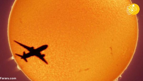 (عکس) ثبت عکس خارق العاده از عبور هواپیما از مقابل خورشید
